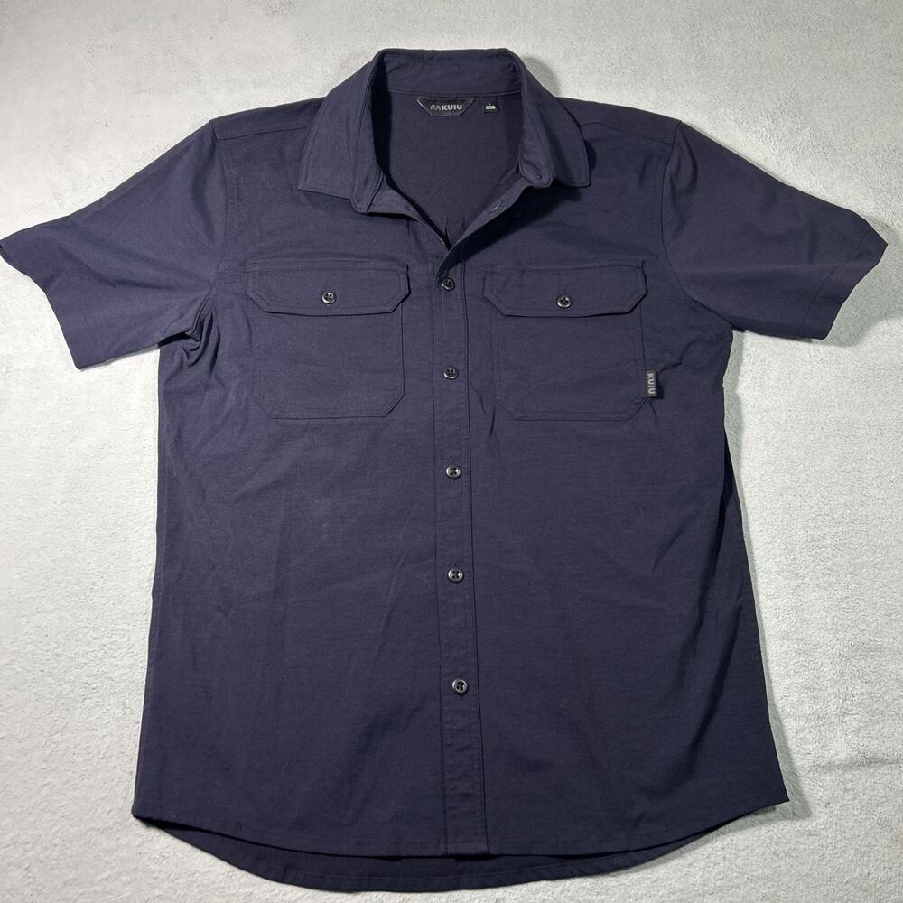 Kuiu Work grade Stretch Button Up Shirt Mens Large Navy Performance Embroidery